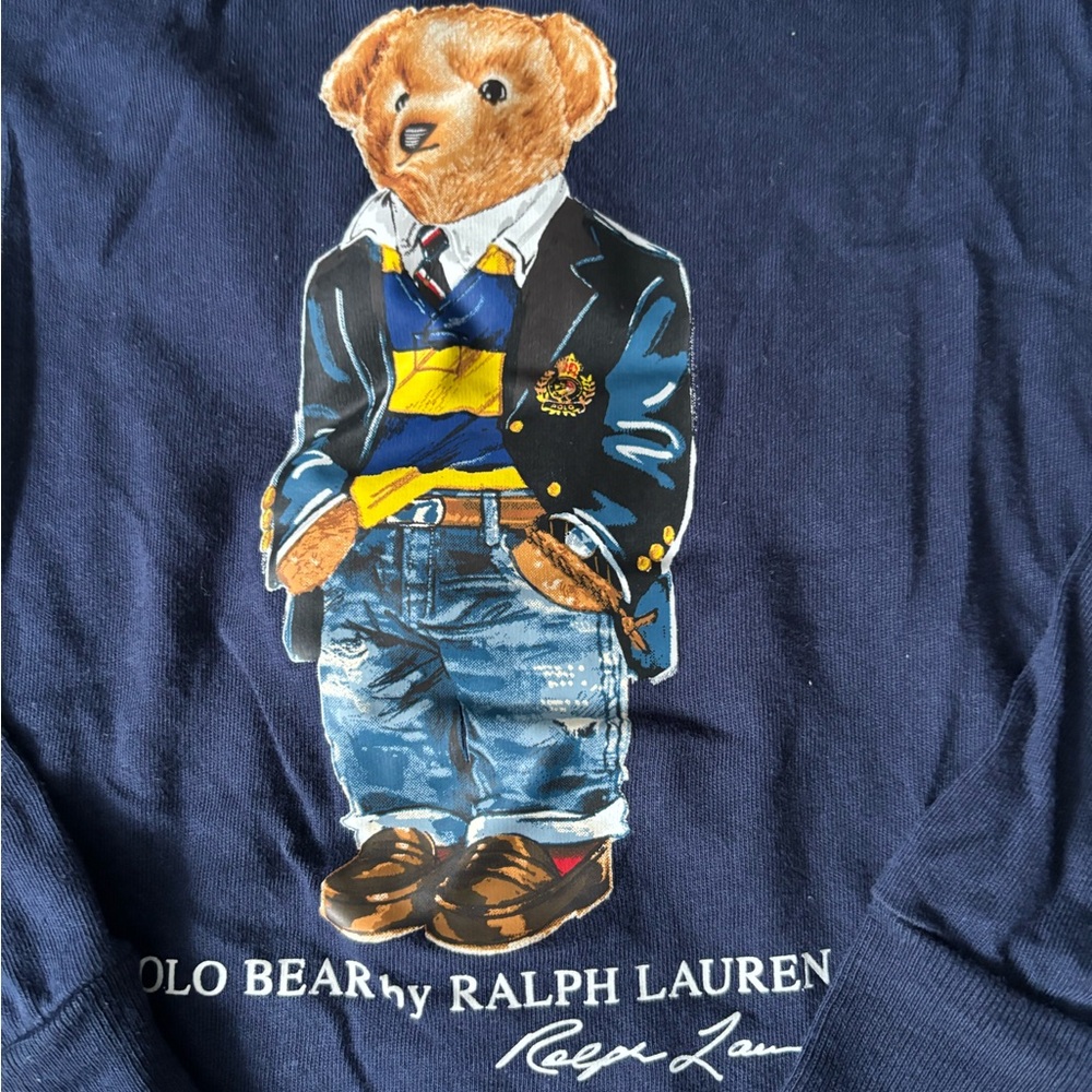 Ralph Lauren Kids Long Sleeve Shirt with Polo Bear in Navy - Picture 2 of 4